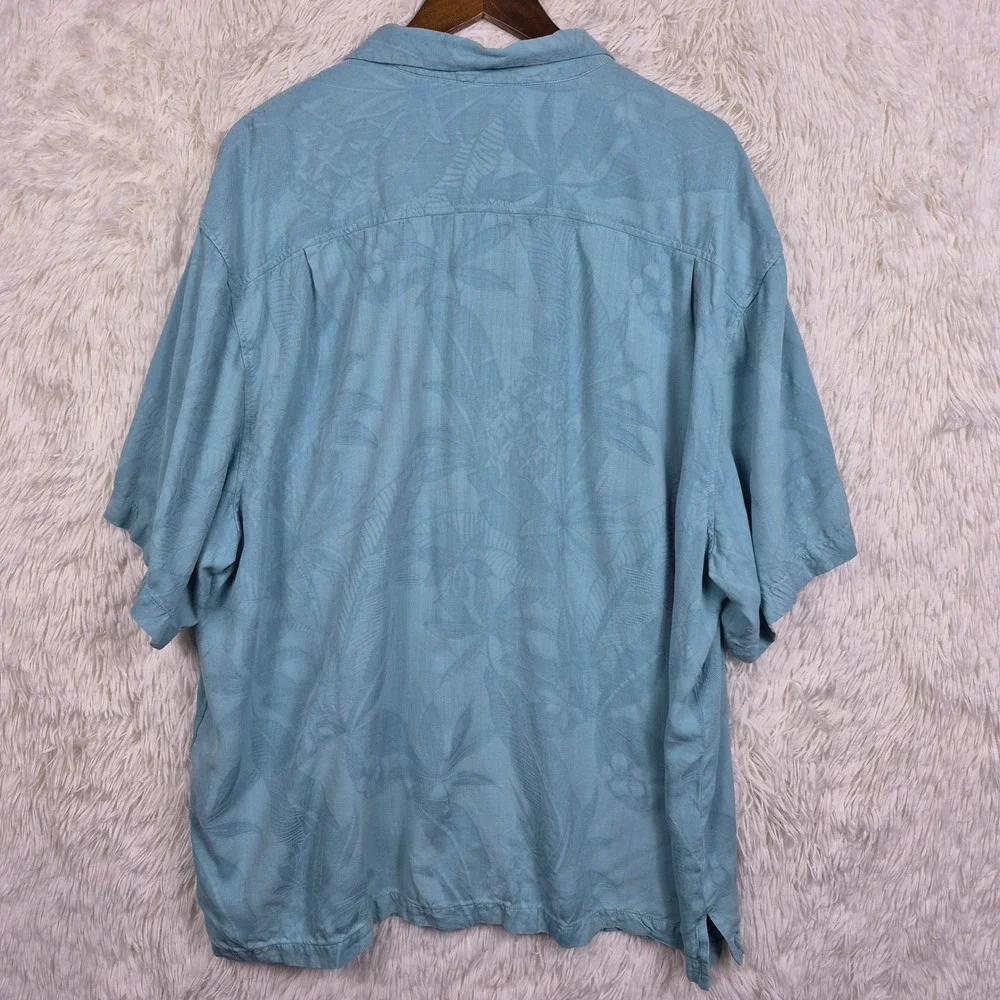 Tommy Bahama Mens 2XLB Blue 100% Silk Tropical Jacquard Short Sleeve Camp Shirt